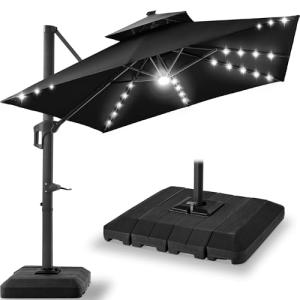 9x12ft LED Patio Umbrella with Base and Rotation