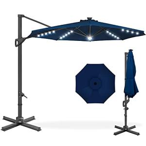 10ft Solar LED Patio Umbrella with 360-Degree Rotation