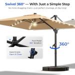10 ft Square Solar Patio Umbrella with Base