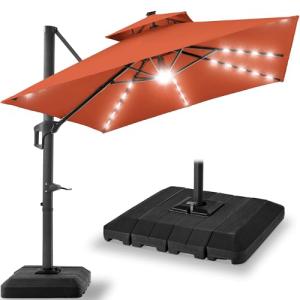 9x12ft LED Patio Umbrella with Base & Rotation