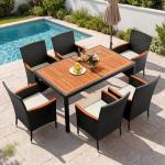 Devoko 7-Piece Patio Dining Set with Acacia Table