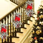 Wreath Prelit Stairway Swag Trim,Christmas Garland with Lights Cordless Prelit Stairs Decoration Holiday Classics Stair Swag Christmas Swag for Stairs Fireplaces Garden (Red)