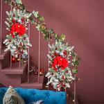 Wreath Prelit Stairway Swag Trim,Christmas Garland with Lights Cordless Prelit Stairs Decoration Holiday Classics Stair Swag Christmas Swag for Stairs Fireplaces Garden (Red)