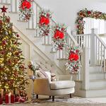 Wreath Prelit Stairway Swag Trim,Christmas Garland with Lights Cordless Prelit Stairs Decoration Holiday Classics Stair Swag Christmas Swag for Stairs Fireplaces Garden (Red)
