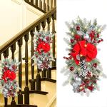 Wreath Prelit Stairway Swag Trim,Christmas Garland with Lights Cordless Prelit Stairs Decoration Holiday Classics Stair Swag Christmas Swag for Stairs Fireplaces Garden (Red)