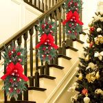 Prelit Christmas Wreath Stairway Garland with Lights