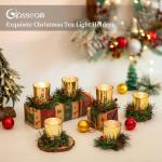 Gold Christmas Candle Holders with Wreath - Set of 6