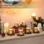 Gold Christmas Candle Holders with Wreath - Set of 6