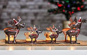Rustic Metal Reindeer Tealight Candle Holder Set
