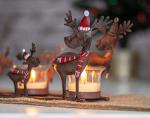 Rustic Metal Reindeer Tealight Candle Holder Set