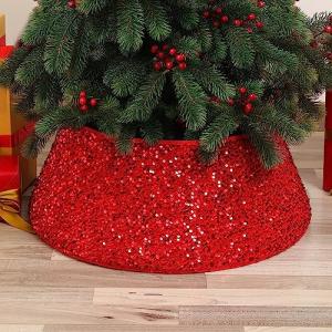 Red Glitter Christmas Tree Skirt for Holiday Decor