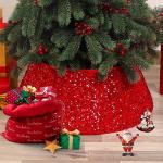 Red Glitter Christmas Tree Skirt for Holiday Decor