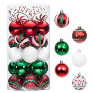 30pcs Country Red, Green & White Christmas Baubles