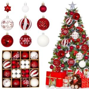 44PCS Red and White Christmas Baubles Set