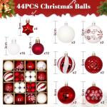 44PCS Red and White Christmas Baubles Set