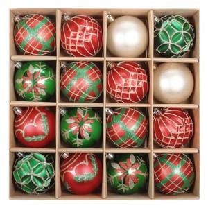 16pcs Shatterproof Red Green Gold Christmas Baubles