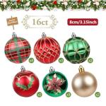 16pcs Shatterproof Red Green Gold Christmas Baubles