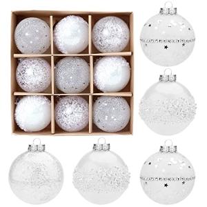 Glittery White Christmas Tree Baubles Set - 9 Pcs