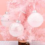 Glittery White Christmas Tree Baubles Set - 9 Pcs