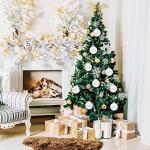 Glittery White Christmas Tree Baubles Set - 9 Pcs