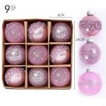 WIIYENA 9 Pcs Christmas Tree Ornaments 8CM Hanging Balls Holiday Decorations Plastic Baubles for Indoor Outdoor Festive Party Wedding Decor(Pink)