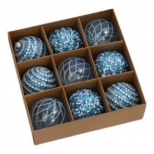 Feeshoppher Christmas Baubles 9Pcs 8cm Christmas Ornament Balls Christmas Shatterproof Baubles Christmas Tree Decorations Ball Ornaments Glitter Balls Xmas Hanging Decoration Holiday Decor(Blue)
