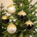 Oairse 8cm Christmas Baubles for Christmas Tree Decorations, 6 pcs White and Black Shatterproof Baubles for Glitter Christmas Tree Balls Ornaments for Xmas Halloween Wedding Party Decoration