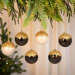 Oairse 8cm Christmas Baubles for Christmas Tree Decorations, 6 pcs White and Black Shatterproof Baubles for Glitter Christmas Tree Balls Ornaments for Xmas Halloween Wedding Party Decoration