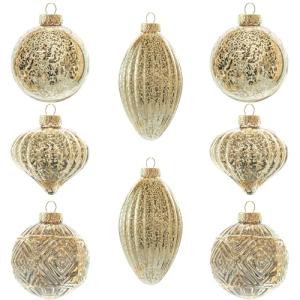 KI Store Mercury Glass Christmas Tree Ornaments Champagne Gold 80mm 120mm Set of 8 Hanging Christmas Baubles Finials for Xmas Tree Decoration Holiday Décor