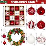 PanAcratis 44 PCS Xmas Ball Decorations Sparkling Baubles Balls, Shatterproof Hanging Ornaments, Red and White, Plastic, Christmas, Traditional