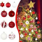 PanAcratis 44 PCS Xmas Ball Decorations Sparkling Baubles Balls, Shatterproof Hanging Ornaments, Red and White, Plastic, Christmas, Traditional