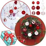 PanAcratis 44 PCS Xmas Ball Decorations Sparkling Baubles Balls, Shatterproof Hanging Ornaments, Red and White, Plastic, Christmas, Traditional
