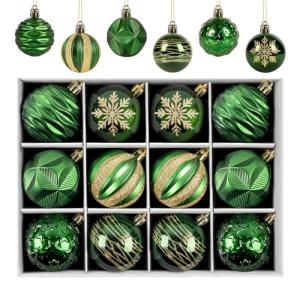 12 pcs Green Christmas Ball Ornaments 60mm/2.4" Shatterproof Plastic Balls Christmas Tree Hanging Ornaments for DIY Xmas Holiday Wedding Party Home Decorations…