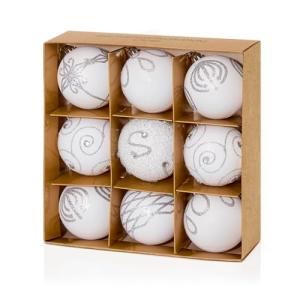Set of Nine White Christmas Tree Baubles, Plastic (6cm) by Christmas Direct
