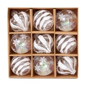 Shatterproof Baubles Set - 9 Pcs Christmas Tree Decorations, Glitter Balls Xmas Hanging Decor (White)