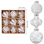 Shatterproof Baubles Set - 9 Pcs Christmas Tree Decorations, Glitter Balls Xmas Hanging Decor (White)