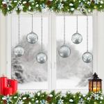 ArtiClings 12 x Bauble Window Clings with Glitter Patterns and Strings Colour = Silver