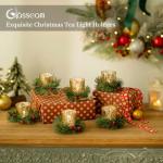 Gold Christmas Candle Holders with Wreath - Set of 6