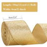 KINGLAKE Gold Wired Glitter Christmas Ribbon , 10 Metres Metallic Wrapping Ribbon for Gift Wrapping, Wreaths, Crafts, Christmas Trees & Weddings - 10m