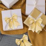 KINGLAKE Gold Wired Glitter Christmas Ribbon , 10 Metres Metallic Wrapping Ribbon for Gift Wrapping, Wreaths, Crafts, Christmas Trees & Weddings - 10m
