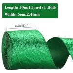 KINGLAKE Green Wired Glitter Christmas Ribbon, 6cm Wide, 10m Long for Gift Wrapping, Decorative Sparkly Metallic Ribbon for Wreaths, Crafts, Christmas Trees & Wedding Decorations