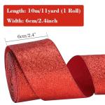 KINGLAKE Red Glitter Christmas Ribbon, 6cm Metallic Wired - 10m Decorative Gift Wrapping Ribbon for Wreath, Crafts, Christmas Tree & Wedding Decorations