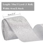 KINGLAKE Silver Wired Glitter Christmas Ribbon, 6cm Metallic Wrapping Ribbon for Gift Wrapping, Wreath, Crafts, Christmas Tree & Wedding Decorations