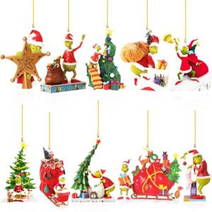 10PCS Grinch Christmas Ornament Decorations, Christmas Tree Decorations Grinch Hanging Ornament Decorative Xmas Decor Ornaments
