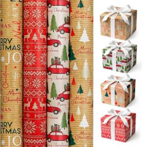 Traditional Tartan Reindeer Wrapping Paper Set - 4x4M