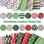 AnyDesign 14Pcs Christmas Faux Leather Sheets Colorful Gingerbread Man Santa Claus Snowman Snowflake Leather Fabric Dots Stripes Printed Synthetic PU Leather for Christmas DIY Crafts Earring Hair Bow
