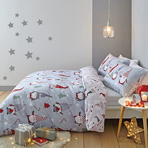 Catherine Lansfield Brushed Cotton Gnomes Double Duvet Set 3 pieces, Red/Grey