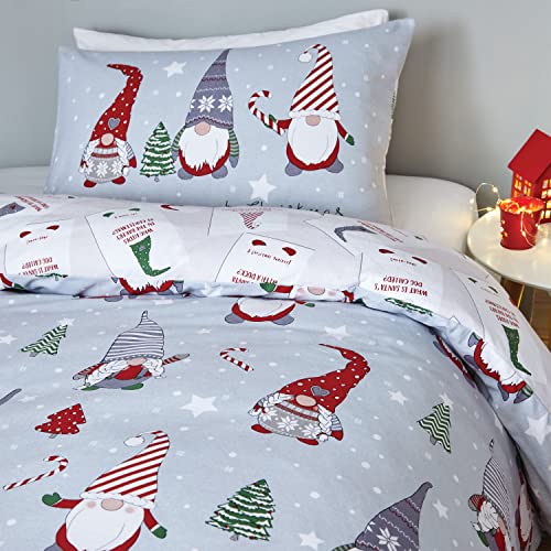 Catherine Lansfield Brushed Cotton Gnomes Double Duvet Set 3 pieces, Red/Grey