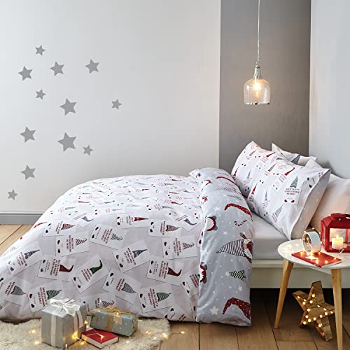 Catherine Lansfield Brushed Cotton Gnomes Double Duvet Set 3 pieces, Red/Grey