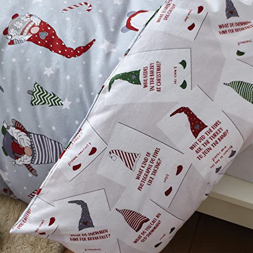 Catherine Lansfield Brushed Cotton Gnomes Double Duvet Set 3 pieces, Red/Grey